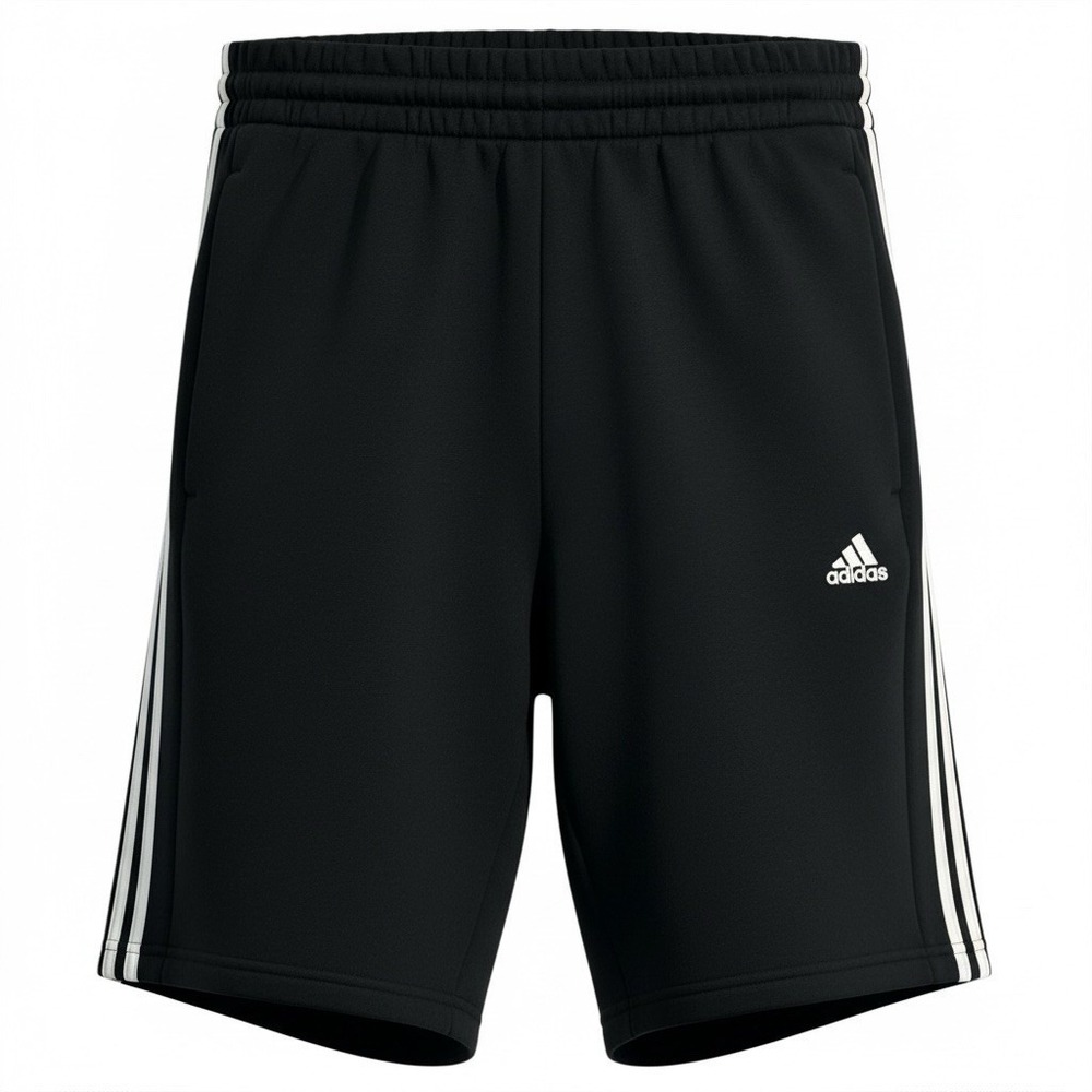 Adidas Essentials 3-Stripes Mens Fleece Bermuda Shorts Sz LT3 33x12" Black White - Picture 7 of 7